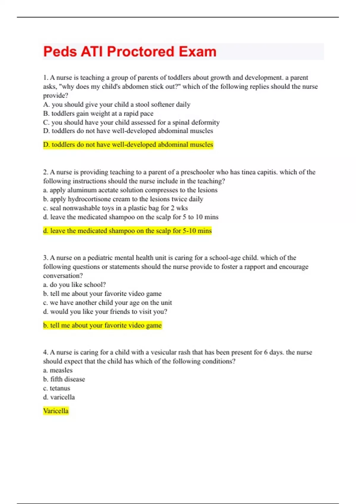 Peds ATI Proctored Exam Dynamic Quizzes WITH COMPLETE SOLUTIONS 100% ...