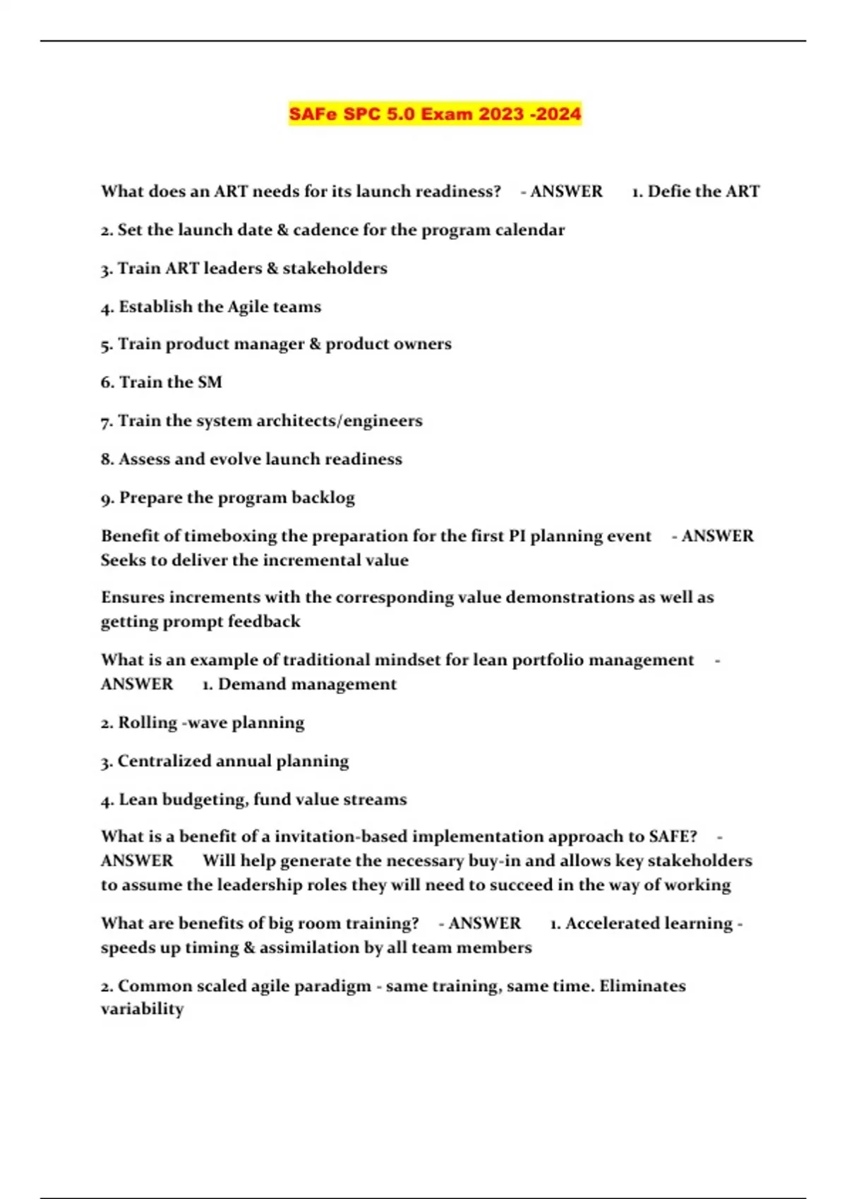 SAFe SPC 5.0 Exam SAFe SPC 5.0 Stuvia US