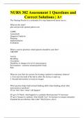 NURS 302 Assessment 1 Questions and Correct Solutions &vert; A&plus;