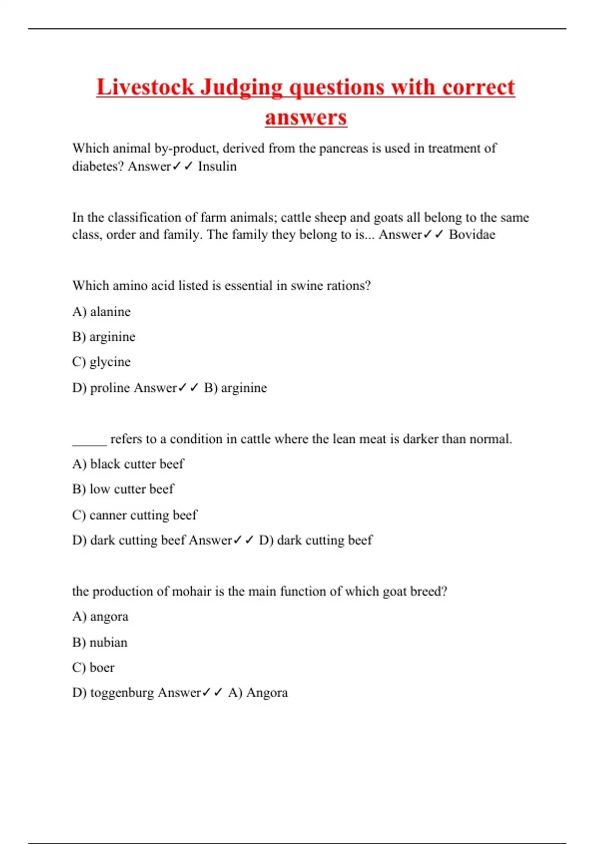 Livestock Judging questions with correct answers Livestock Judging