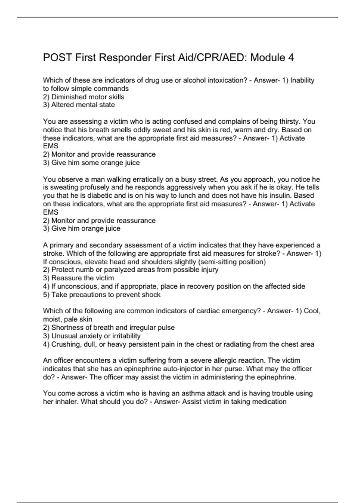 POST First Responder First Aid/CPR/AED: Module 4 - First Aid/CPR/AED ...