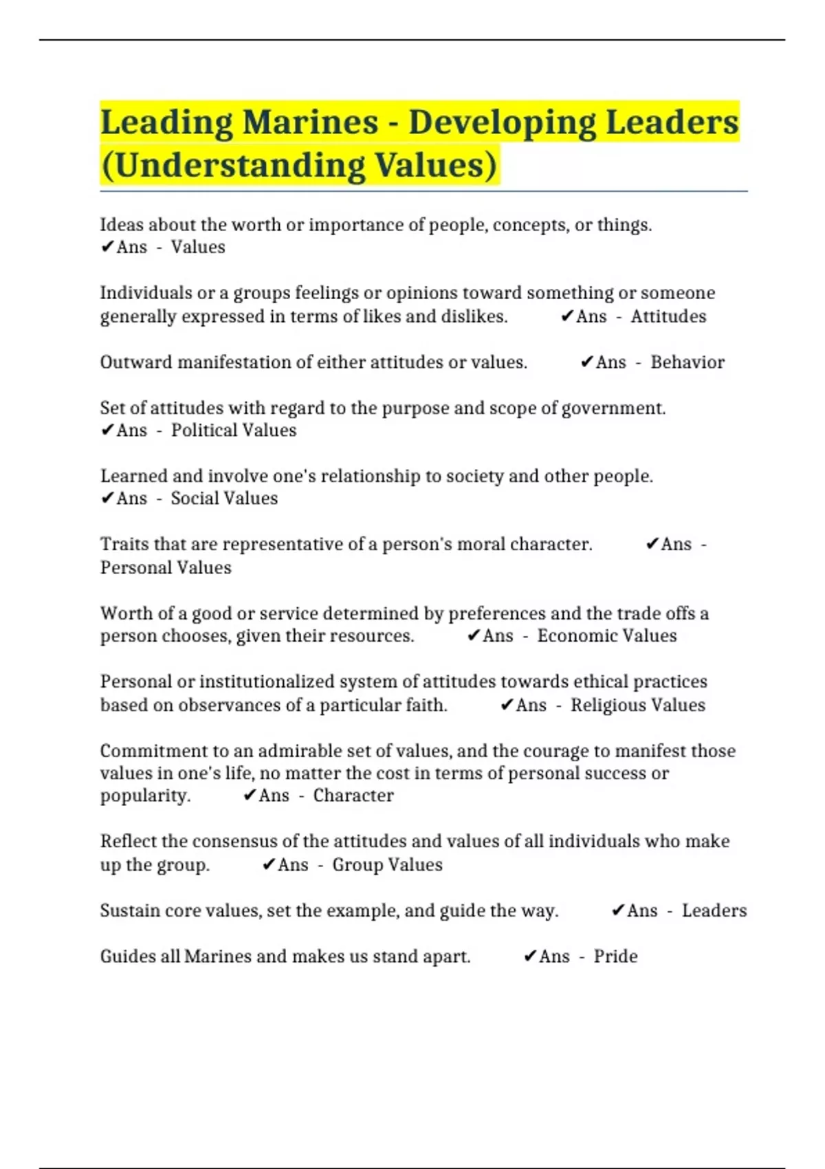 Leading Marines - Developing Leaders (Understanding Values 