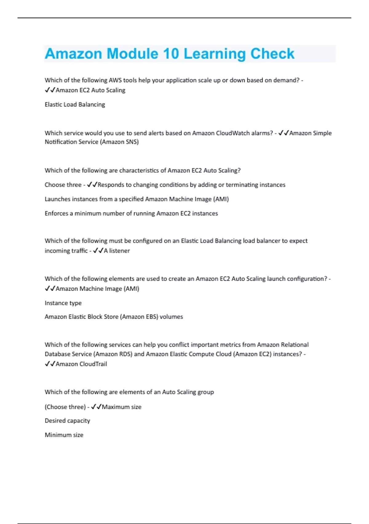 Amazon Module 10 Learning Check |All Possible Questions and Answers ...