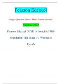 Pearson Edexcel Merged Question Paper + Mark Scheme (Results) Summer 2022 Pearson Edexcel GCSE In French (1FR0)  Foundation Tier Paper 04: Writing in  French Centre Number Candidate Number *P72694A0112* Turn over  Total Marks