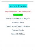 Pearson Edexcel Merged Question Paper + Mark Scheme (Results) Summer 2022 Pearson Edexcel GCSE In Religious  Studies B (1RB0) Paper 2: Area of Study 2 – Religion,  Peace and Conflict Option 2G: Sikhism Centre Number Candidate Number *P70903RA0120* Turn ov
