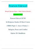 Pearson Edexcel Merged Question Paper + Mark Scheme (Results) Summer 2022 Pearson Edexcel GCSE In Religious Studies B Short Course  (3RB0) Paper 2: Area of Study 2 – Religion, Peace and Conflict Option 2D: Buddhism Centre Number Candidate Number *P71272A0