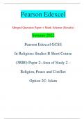 Pearson Edexcel Merged Question Paper + Mark Scheme (Results) Summer 2022 Pearson Edexcel GCSE In Religious Studies B Short Course  (3RB0) Paper 2: Area of Study 2 – Religion, Peace and Conflict Option 2C: Islam Centre Number Candidate Number *P71271A0112