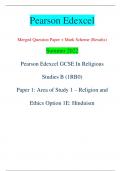Pearson Edexcel Merged Question Paper + Mark Scheme (Results) Summer 2022 Pearson Edexcel GCSE In Religious  Studies B (1RB0) Paper 1: Area of Study 1 – Religion and  Ethics Option 1E: Hinduism Centre Number Candidate Number *P70901A0120* Turn over  Total