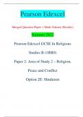 Pearson Edexcel Merged Question Paper + Mark Scheme (Results) Summer 2022 Pearson Edexcel GCSE In Religious  Studies B (1RB0) Paper 2: Area of Study 2 – Religion,  Peace and Conflict Option 2E: Hinduism Centre Number Candidate Number *P70902RA0120* Turn o