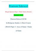 Pearson Edexcel Merged Question Paper + Mark Scheme (Results) Summer 2022 Pearson Edexcel GCSE In Religious Studies A Short Course  (3RA0) Paper 3: Area of Study 3 Study  of Islam Centre Number Candidate Number *P70900A0112* Turn over  Total Marks Candida