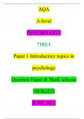 A-level PSYCHOLOGY Paper 1 Introductory topics in psychology Question Paper & Mark scheme MERGED