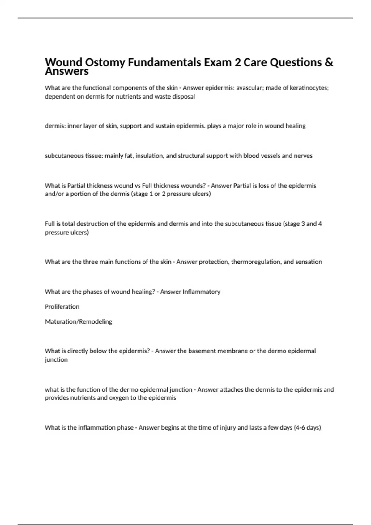 Wound Ostomy Fundamentals Exam 2 Care Questions & Answers Wound