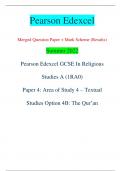 Pearson Edexcel Merged Question Paper + Mark Scheme (Results) Summer 2022 Pearson Edexcel GCSE In Religious  Studies A (1RA0) Paper 4: Area of Study 4 – Textual  Studies Option 4B: The Qur’an Centre Number Candidate Number *P70899A0112* Turn over  Total M