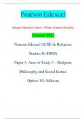 Pearson Edexcel Merged Question Paper + Mark Scheme (Results) Summer 2022 Pearson Edexcel GCSE In Religious  Studies B (1RB0) Paper 3: Area of Study 3 – Religion,  Philosophy and Social Justice Option 3G: Sikhism Centre Number Candidate Number *P71258A012