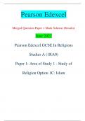 Pearson Edexcel Merged Question Paper + Mark Scheme (Results) June 2022 Pearson Edexcel GCSE In Religious  Studies A (1RA0) Paper 1: Area of Study 1 - Study of  Religion Option 1C: Islam Centre Number Candidate Number *P70895A0120* Turn over  Instructions