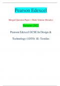 Pearson Edexcel Merged Question Paper + Mark Scheme (Results) Summer 2022 Pearson Edexcel GCSE In Design &  Technology (1DT0) 1E: Textiles Centre Number Candidate Number *P71343RA0128* Turn over  Total Marks