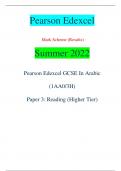 Pearson Edexcel Mark Scheme (Results) Summer 2022 Pearson Edexcel GCSE In Arabic  (1AA0/3H) Paper 3: Reading (Higher Tier) Mark Scheme (Results) Summer 2022 Pearson Edexcel GCSE In Arabic (1AA0/3H) Paper 3: Reading (Higher Tier) Edexcel and BTEC Qualifica