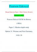 Pearson Edexcel Merged Question Paper + Mark Scheme (Results) Summer 2022 Pearson Edexcel GCSE In History  (1HIA) Paper 3: Modern depth study Option 31: Weimar and Nazi Germany,  1918–39 Centre Number Candidate Number *P68715A0116*