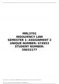 MRL3701 INSOLVENCY LAW SEMESTER 1: ASSIGNMENT 2 UNIQUE NUMBER: 674953 STUDENT NUMBER: 59033177