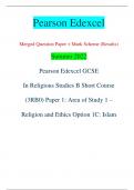 Pearson Edexcel Merged Question Paper + Mark Scheme (Results) Summer 2022 Pearson Edexcel GCSE In Religious Studies B Short Course  (3RB0) Paper 1: Area of Study 1 – Religion and Ethics Option 1C: Islam Centre Number Candidate Number *P71264A0112* Turn ov