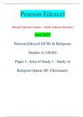 Pearson Edexcel Merged Question Paper + Mark Scheme (Results) June 2022 Pearson Edexcel GCSE In Religious  Studies A (1RA0) Paper 1: Area of Study 1 - Study of  Religion Option 1B: Christianity Centre Number Candidate Number *P71238A0120* Turn over  Total