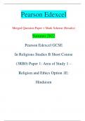 Pearson Edexcel Merged Question Paper + Mark Scheme (Results) Summer 2022 Pearson Edexcel GCSE In Religious Studies B Short Course  (3RB0) Paper 1: Area of Study 1 – Religion and Ethics Option 1E:  Hinduism Centre Number Candidate Number *P71266A0112* Tur
