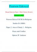 Pearson Edexcel Merged Question Paper + Mark Scheme (Results) Summer 2022 Pearson Edexcel GCSE In Religious  Studies B (1RB0) Paper 2: Area of Study 2 – Religion,  Peace and Conflict Option 2F: Judaism Centre Number Candidate Number *P70855RA0120* Turn ov