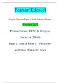Pearson Edexcel Merged Question Paper + Mark Scheme (Results) Summer 2022 Pearson Edexcel GCSE In Religious  Studies A (1RA0) Paper 3: Area of Study 3 – Philosophy  and Ethics Option 3C: Islam Centre Number Candidate Number *P70898A0112* Turn over  Instru