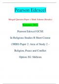 Pearson Edexcel Merged Question Paper + Mark Scheme (Results) Summer 2022 Pearson Edexcel GCSE In Religious Studies B Short Course  (3RB0) Paper 2: Area of Study 2 – Religion, Peace and Conflict Option 2G: Sikhism Centre Number Candidate Number *P71275A01
