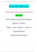 Pearson Edexcel Merged Question Paper + Mark Scheme (Results) June 2022 Pearson Edexcel GCSE In Religious  Studies A (1RA0) Paper 2: Area of Study 2 - Study of  Second Religion Option 2B: Christianity Centre Number Candidate Number *P65003A0112*