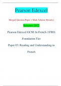 Pearson Edexcel Merged Question Paper + Mark Scheme (Results) Summer 2022 Pearson Edexcel GCSE In French (1FR0)  Foundation Tier Paper 03: Reading and Understanding in  French Centre Number Candidate Number *P69550RA0116* Turn over  Total Marks