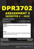 DPR3702 ASSIGNMENT 2 MEMO - SEMESTER 2 - 2023 - UNISA - (DETAILED ANSWERS WITH REFERENCES) - DISTINCTION GUARANTEED) ️️️️️- DUE 31 AUGUST 2023