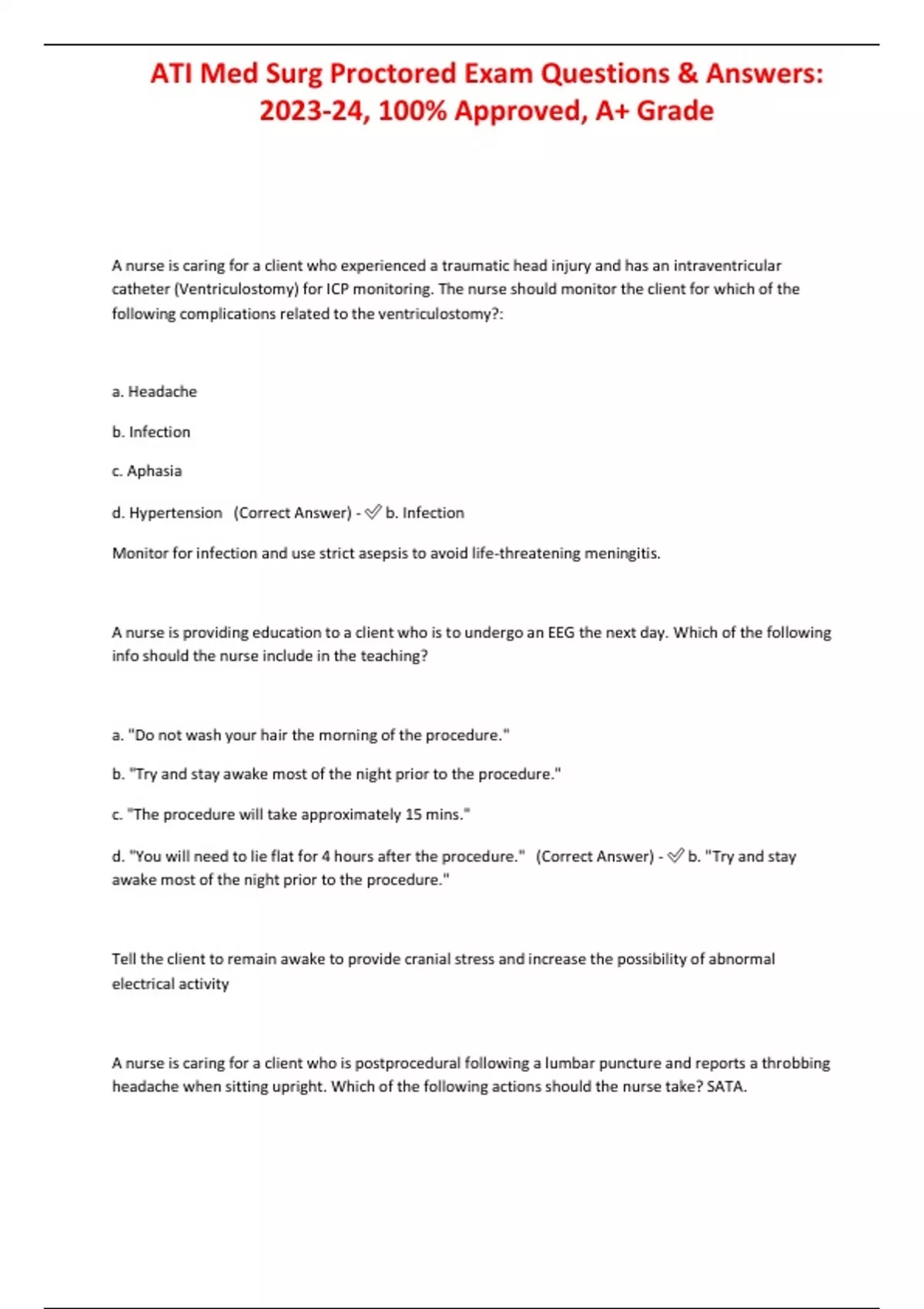 ATI Med Surg Proctored Exam Questions & Answers 2023-24 (Test Bank