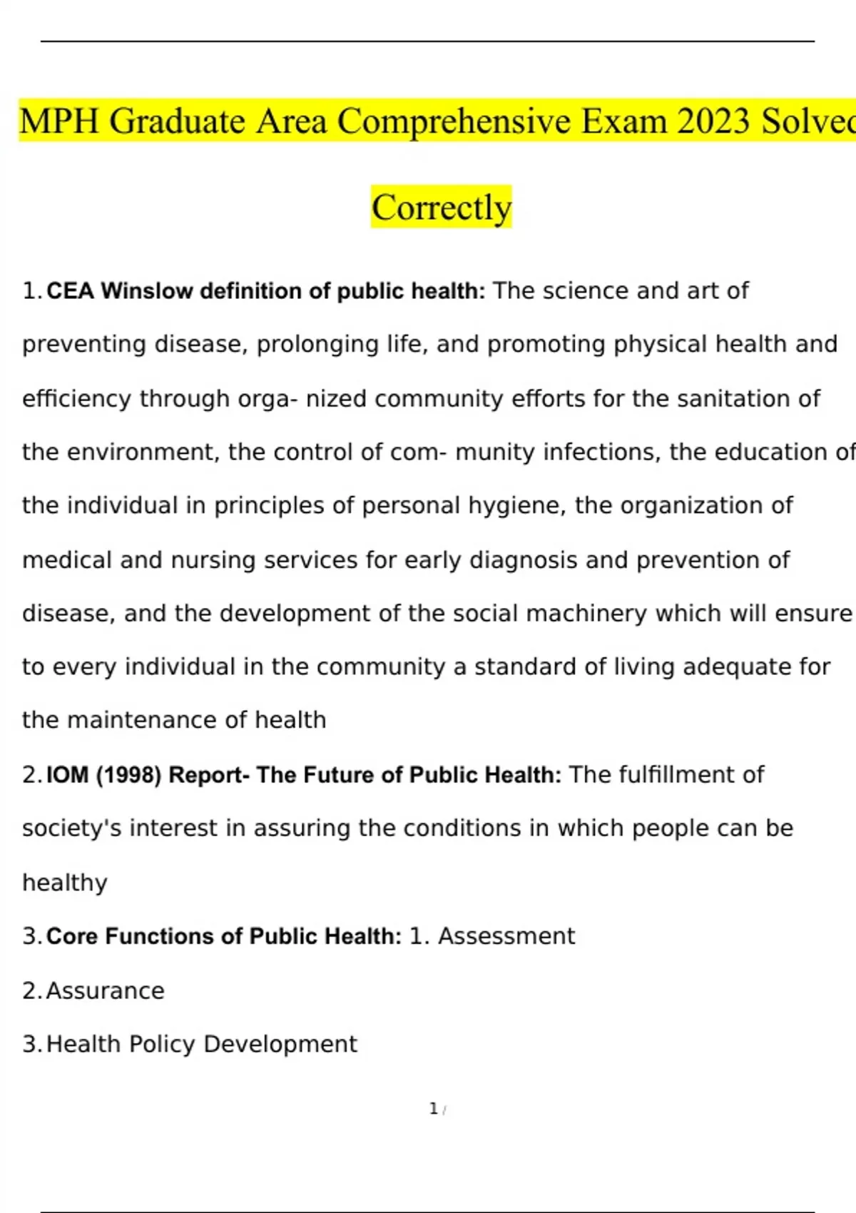 MPH Graduate Area Comprehensive Exam 2023 Solved Correctly - MPH ...