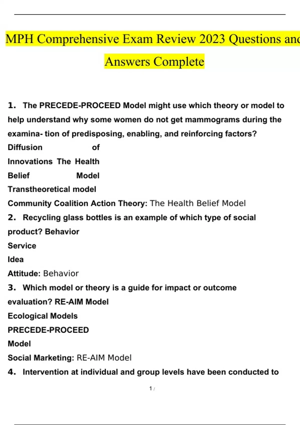 MPH Comprehensive Exam Review 2023 Questions and Answers Complete - MPH ...