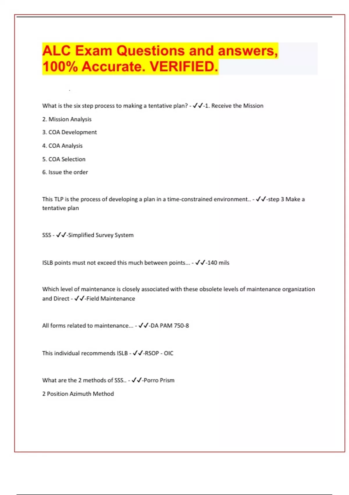ALC Exam Questions and answers, 100% Accurate. VERIFIED. - ALC - Stuvia US