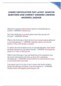 CHEMO CERTIFICATION TEST LATEST  EXAM 100 QUESTIONS AND CORRECT ANSWERS &lpar;VERIFIED ANSWERS&rpar; &vert;AGRADE