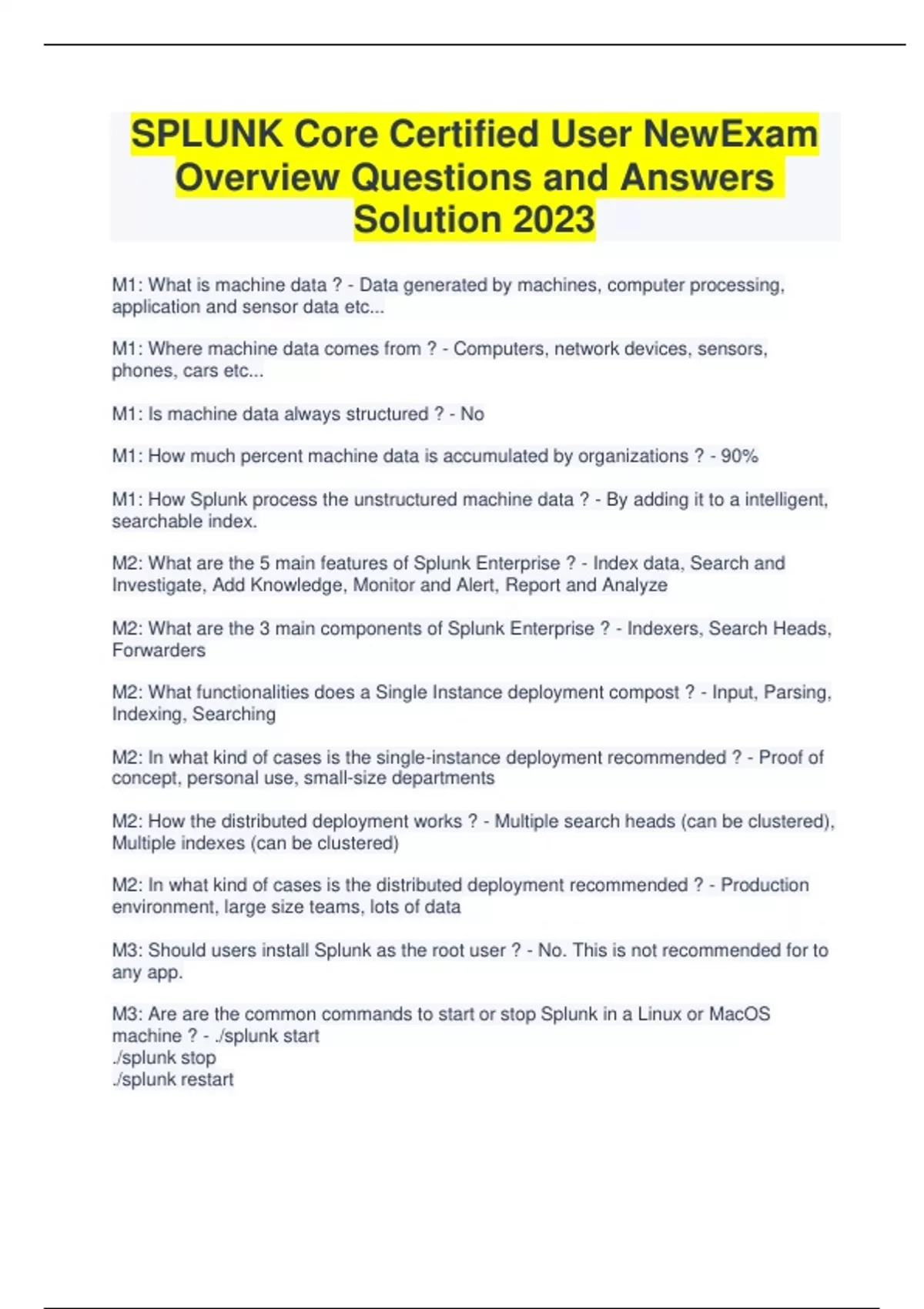 SPLUNK Core Certified User New Exam Overview Questions and Answers