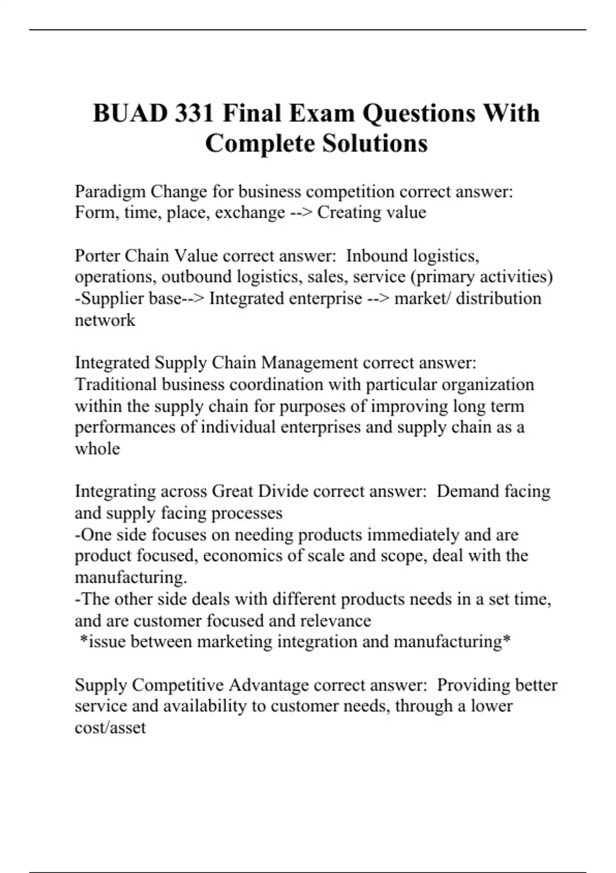 BUAD 331 Final Exam Questions With Complete Solutions - BUAD 331 ...