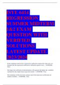 ISYE 6414  REGRESSION  SUMMER MIDTERM  1&2 EXAM  QUESTION WITH  VERIFIED  SOLUTIONS  LATEST UPDATE  2023&sol;2024
