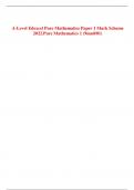 A-Level Edexcel Pure Mathematics Paper 1 Mark Scheme 2022&period;Pure Mathematics 1 &lpar;9ma0&sol;01&rpar;