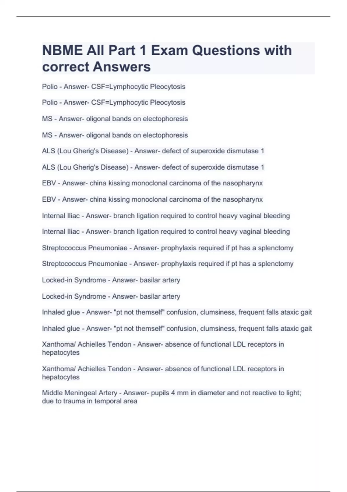 NBME All Part 1 Exam Questions with correct Answers NBME Stuvia US