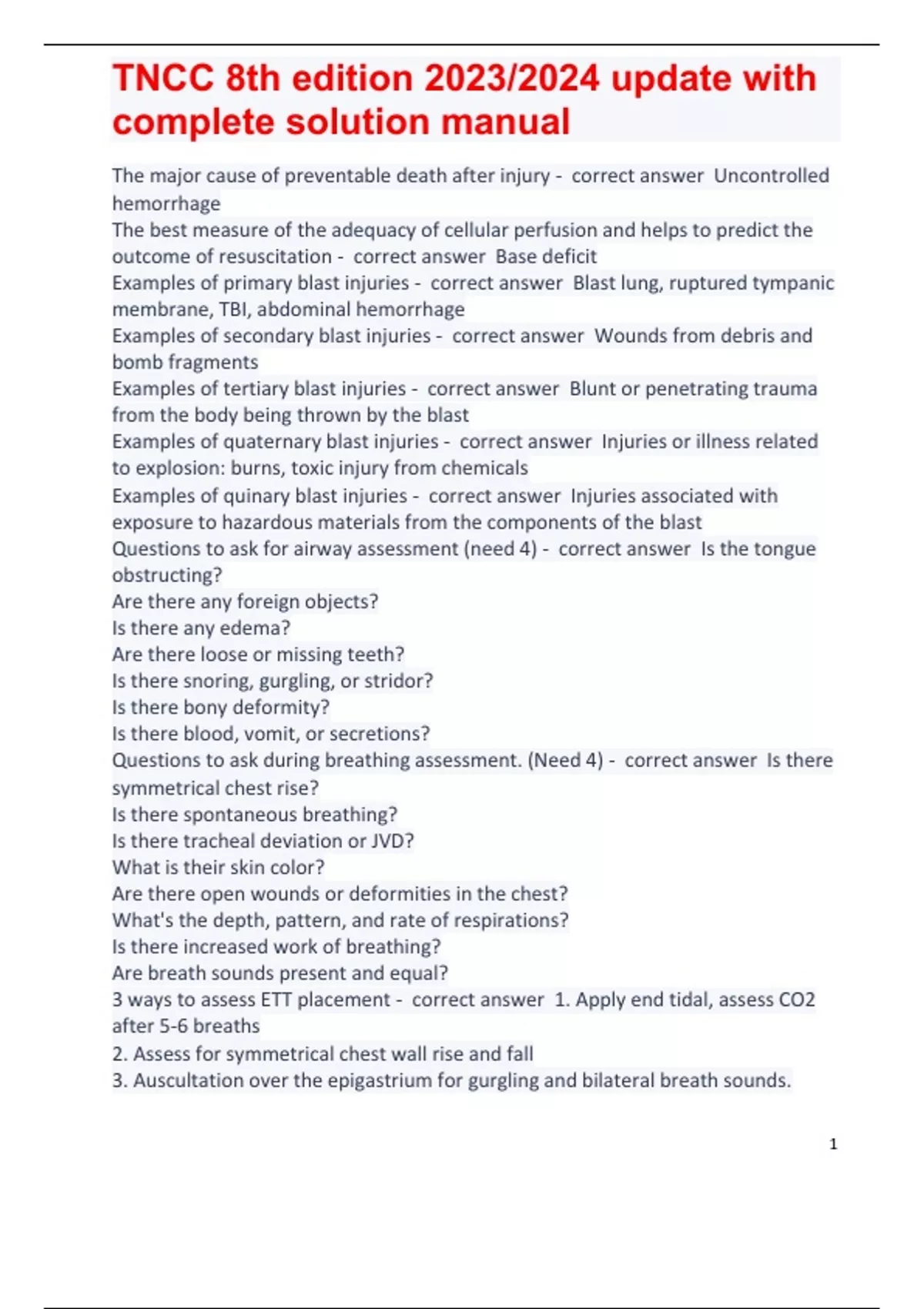 TNCC 8th edition 2023/2024 update with complete solution manual - TNCC ...