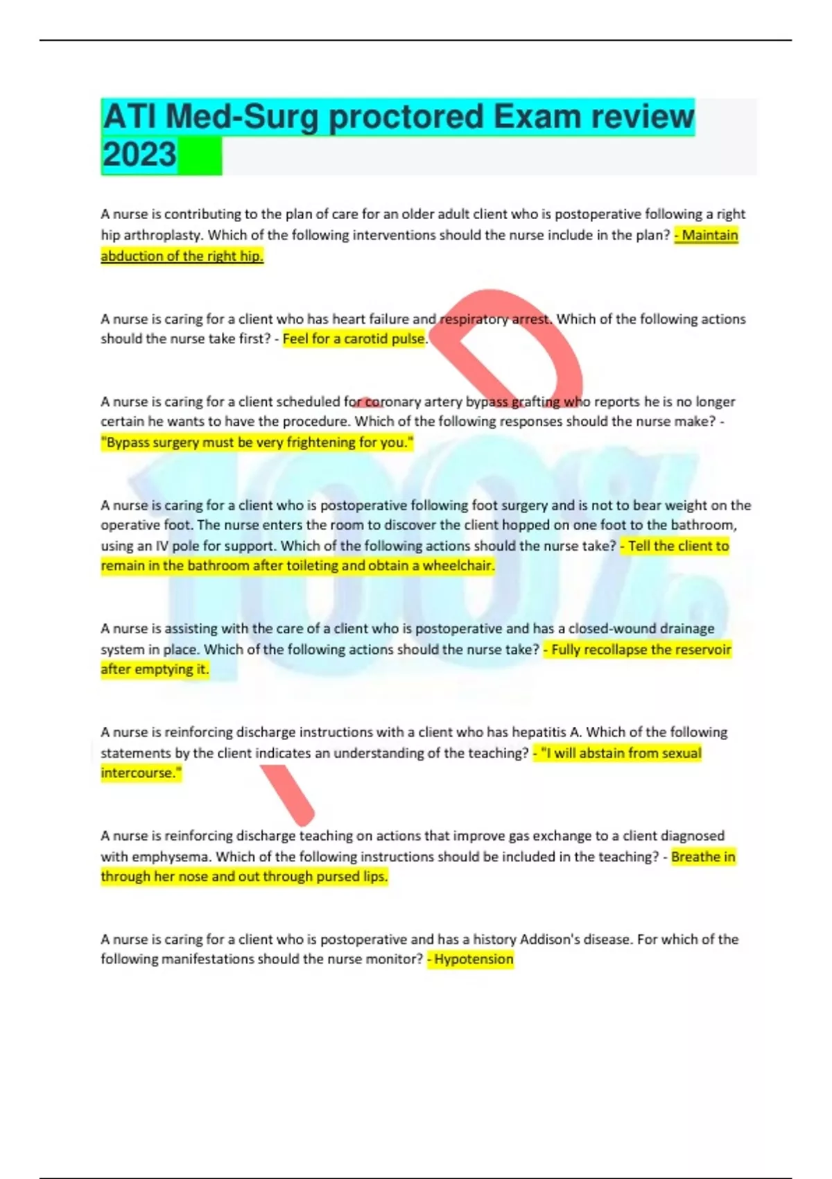 ATI Med-Surg proctored Exam review 2023 - ATI Med-Surg - Stuvia US