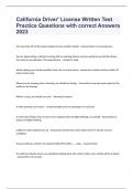 California Driver' License Written Test Practice Questions with correct Answers 2023