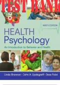TEST BANK for Health Psychology&colon; An Introduction to Behavior and Health 9th Edition by Linda Brannon&comma; Jess Feist and John Updegraff  &vert; All 16 Chapters