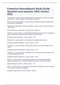 Fresenius Hemodialysis Study Guide Question and answers 100&percnt; correct  2023