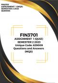 FIN3702 Answers Assignment 1 (629009) Semester 2 2023 (MQS) 