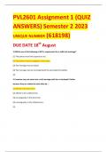  Exam (elaborations) PVL2601 Assignment 1 (QUIZ ANSWERS) Semester 2 2023 UNIQUE NUMBER (618198) DUE DATE 18th August  2 Exam (elaborations) PVL2601 Assignment 2 (ANSWERS) Semester 2 2023 Unique number : (638281) Due date : 8th September 2023.