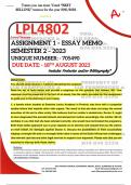 LPL4802 ASSIGNMENT 1 ESSAY MEMO - SEMESTER 2 - 2023 - UNISA - (DETAILED ANSWERS WITH REFERENCES - DISTINCTION GUARANTEED) – DUE DATE: - 18 AUGUST 2023